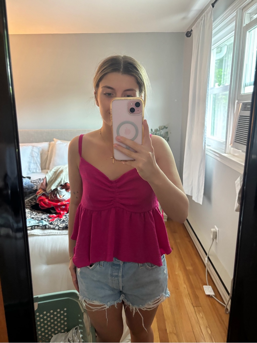 Bright Pink Sleeveless Peplum Cami Top